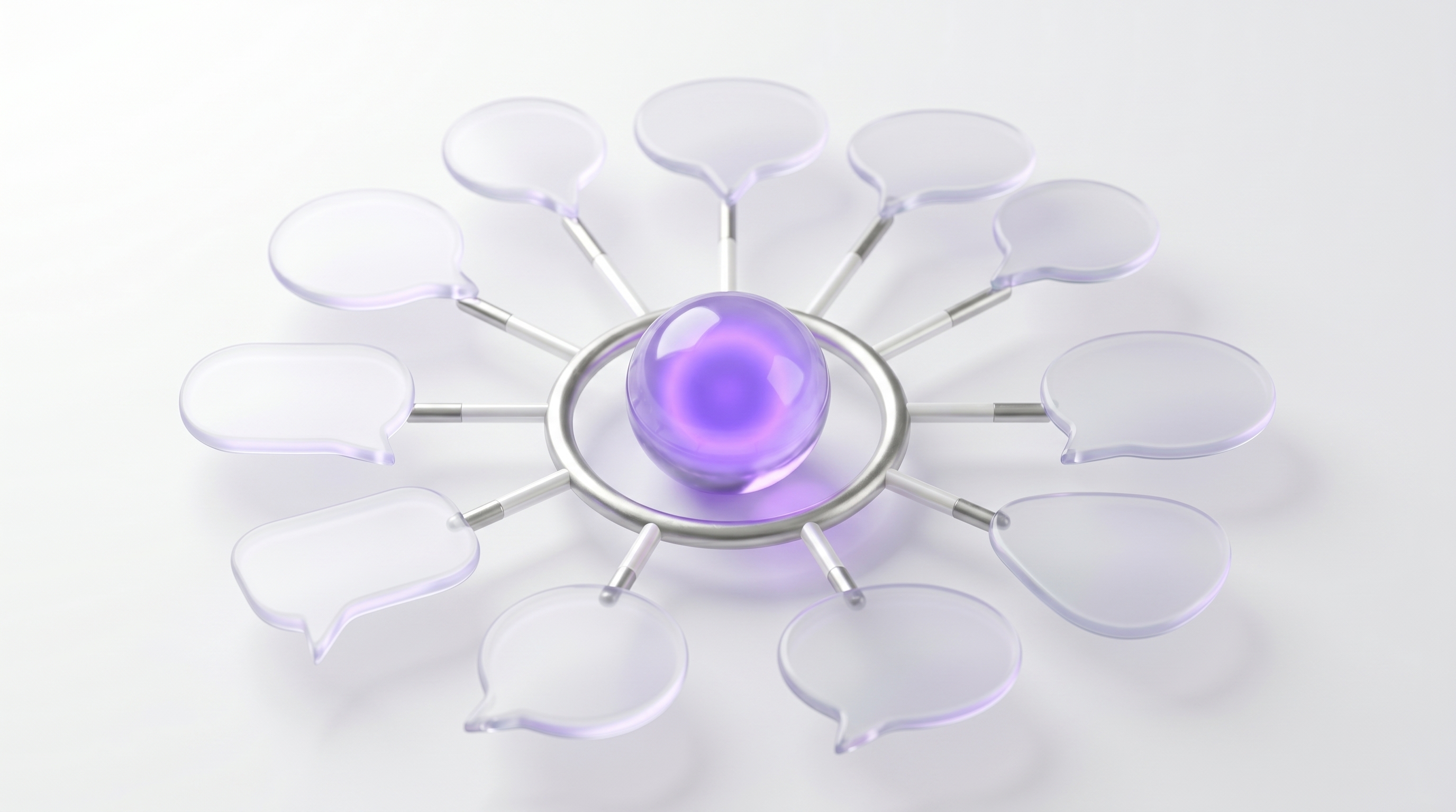 A central glass OpenClaw agent orb radiating eight abstract chat bubble portals, illustrating the best apps for OpenClaw