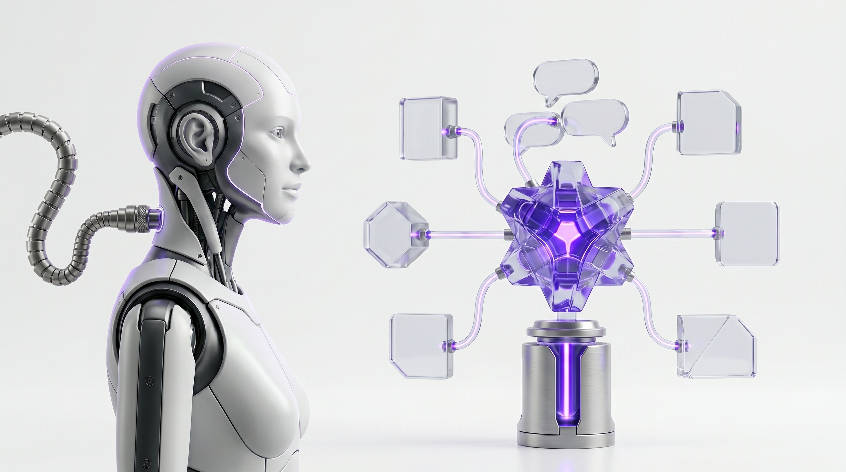 A glass OpenClaw AI agent core connected to an AI model, memory, tools, and messaging app portals, explaining what an OpenClaw AI agent is