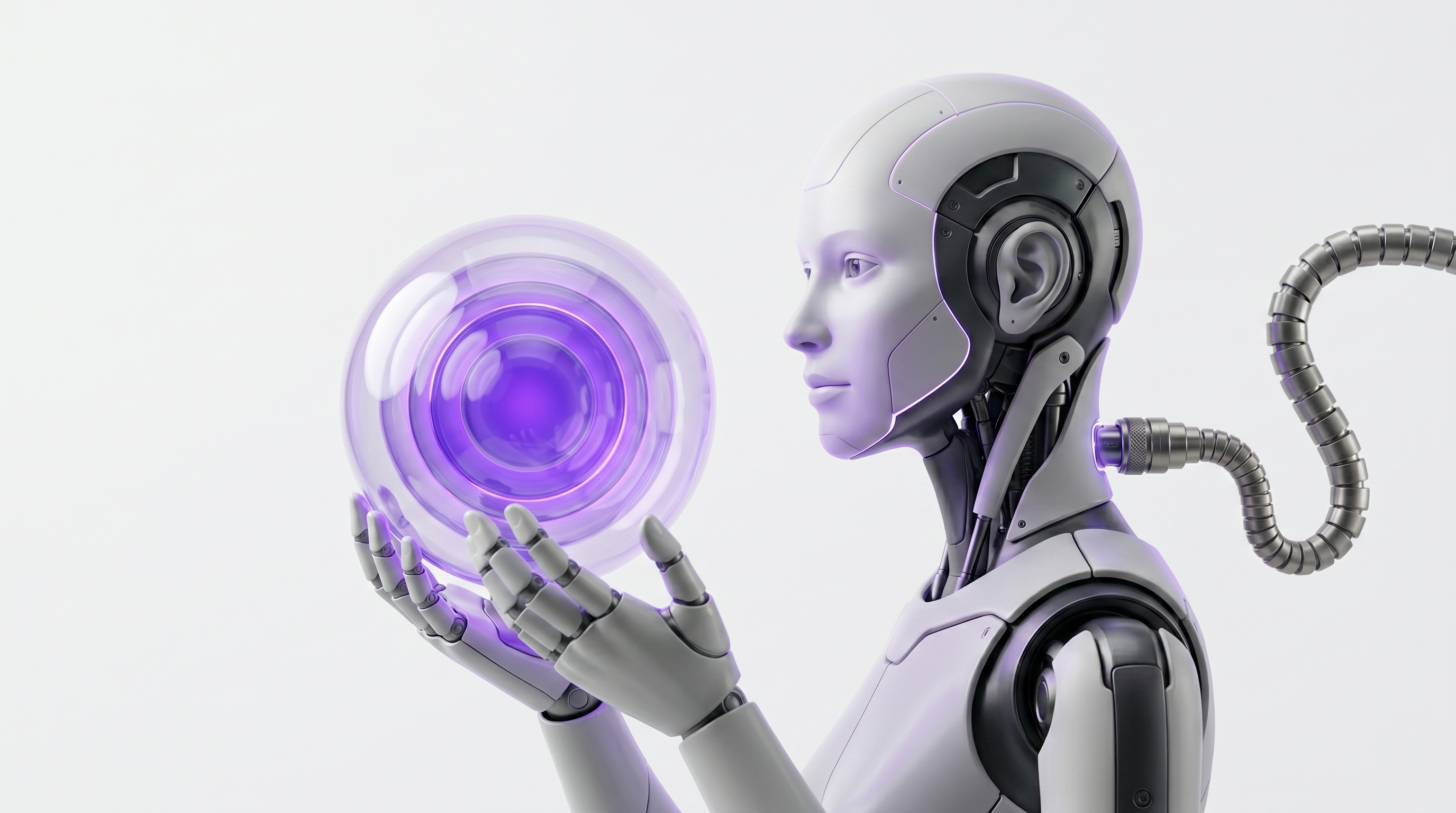 A friendly white and silver robot holding a single glowing glass orb made of five nested layers, defining what an OpenClaw AI agent is