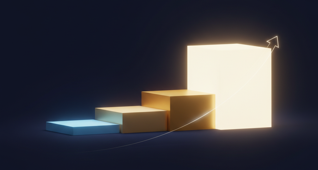 Three ascending steps showing beginner to advanced AI progression