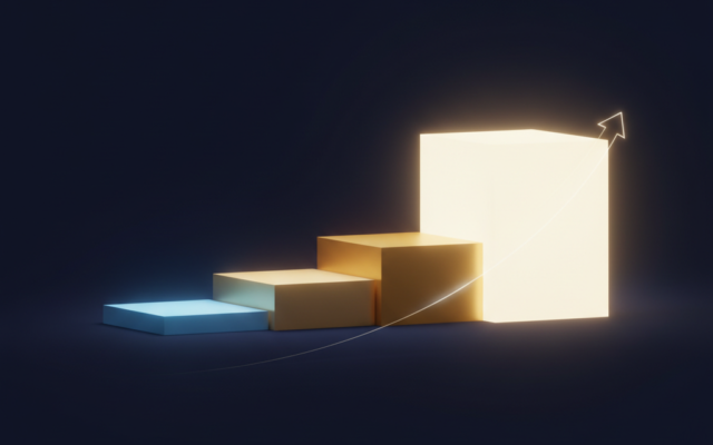 Three ascending steps showing beginner to advanced AI progression