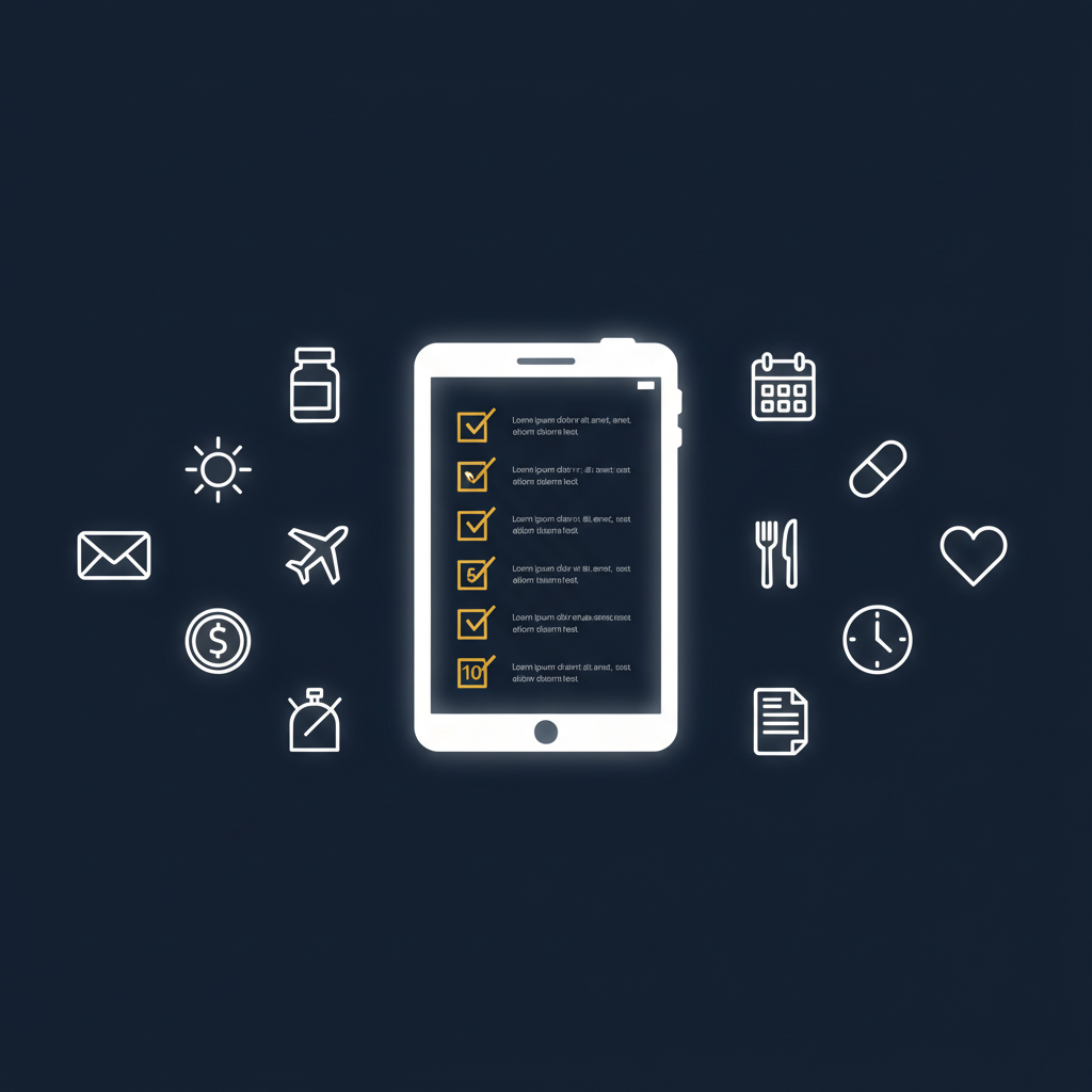 Person at kitchen table with tablet showing organized AI task list