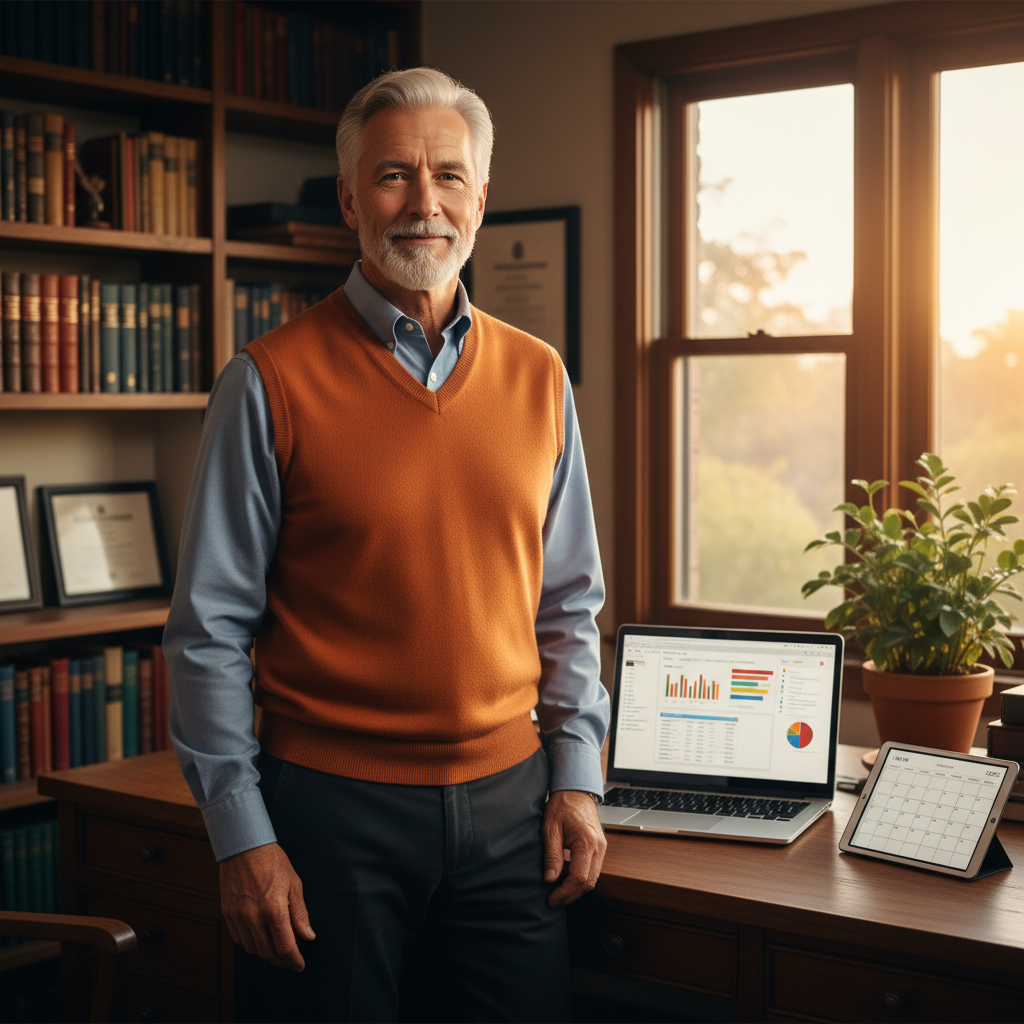 Confident adult using technology at home