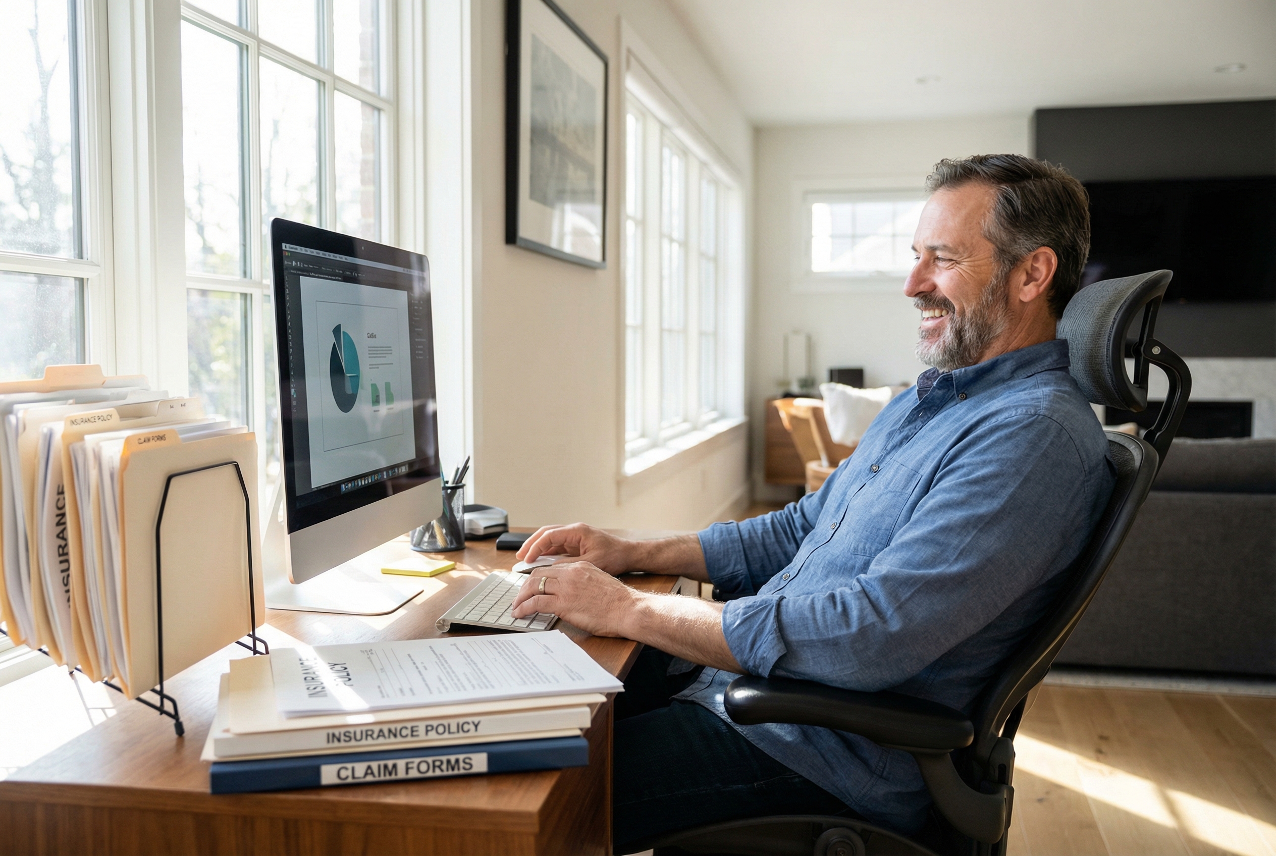 Man in his 50s managing insurance