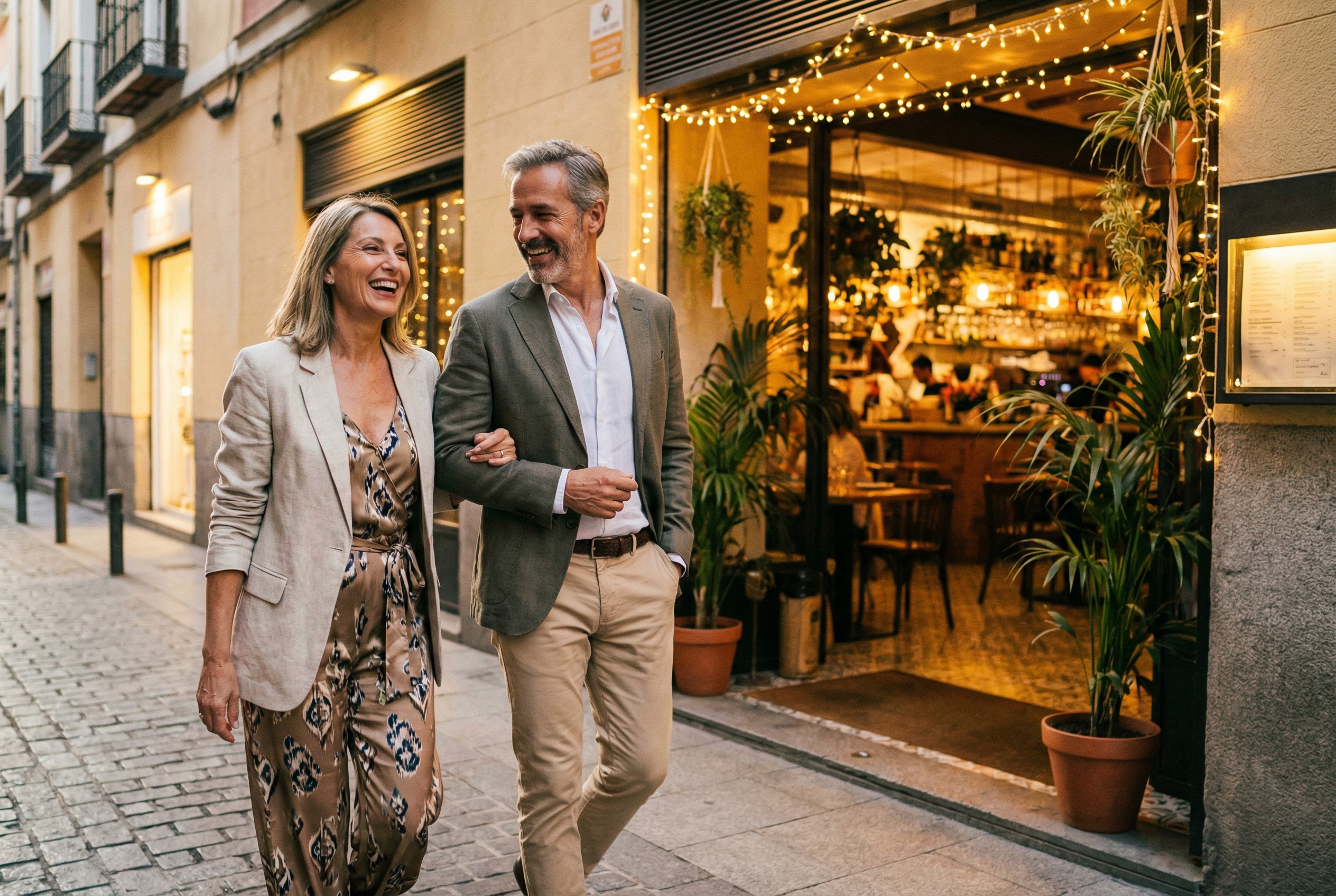 Stylish couple in their 50s at restaurant