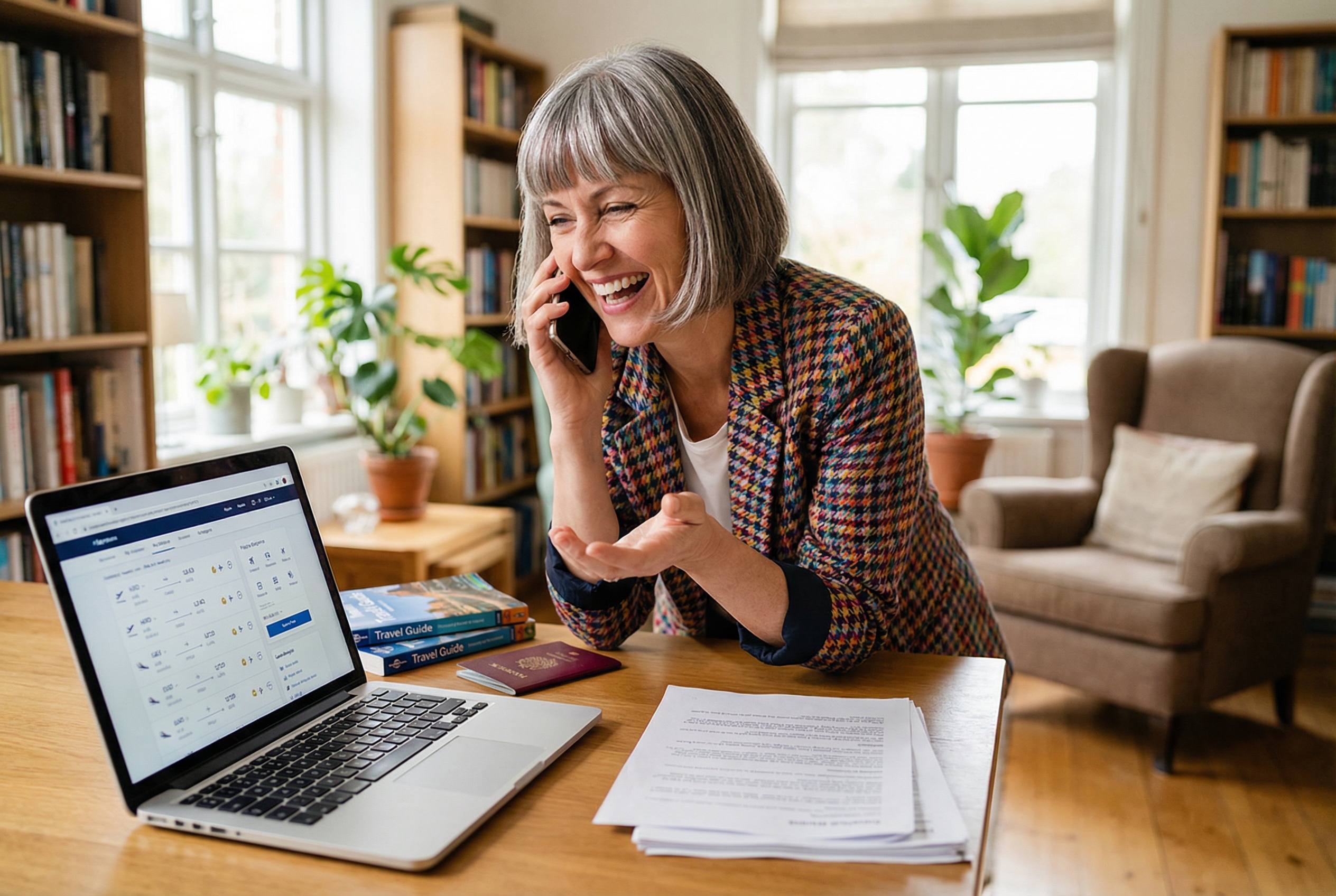 Woman in her 50s planning a family trip
