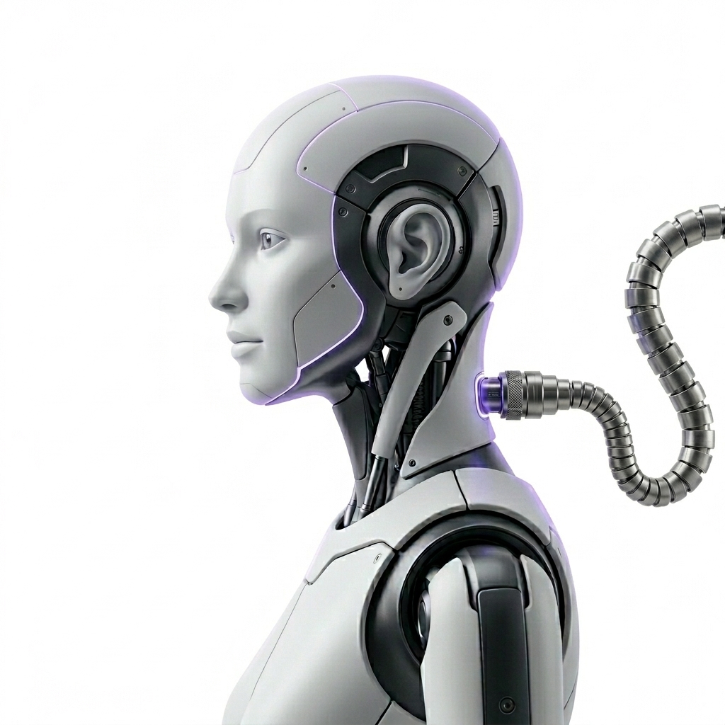 A humanoid AI agent connected and ready to work