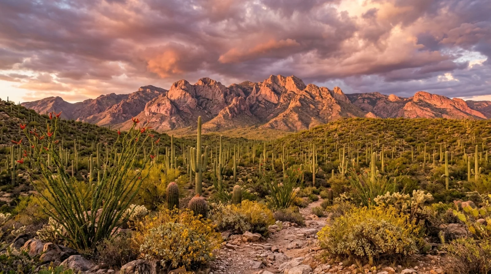 Santa Catalina Mountains above a saguaro forest in the Tucson foothills