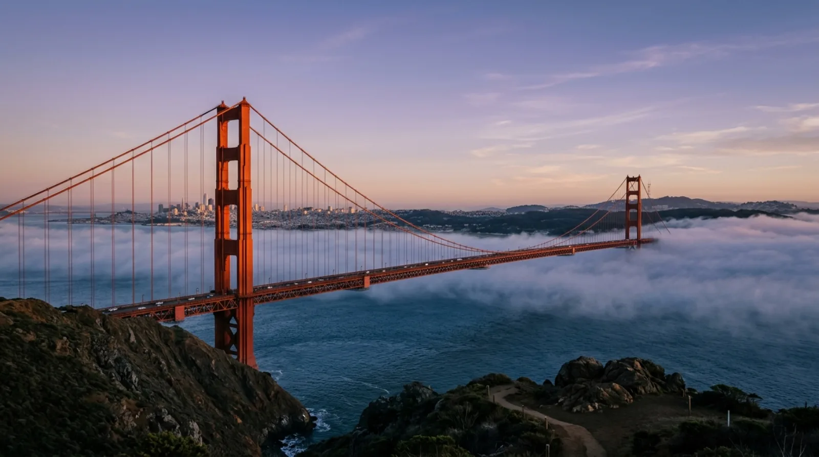 Golden Gate Bridge in San Francisco, California at golden hour
