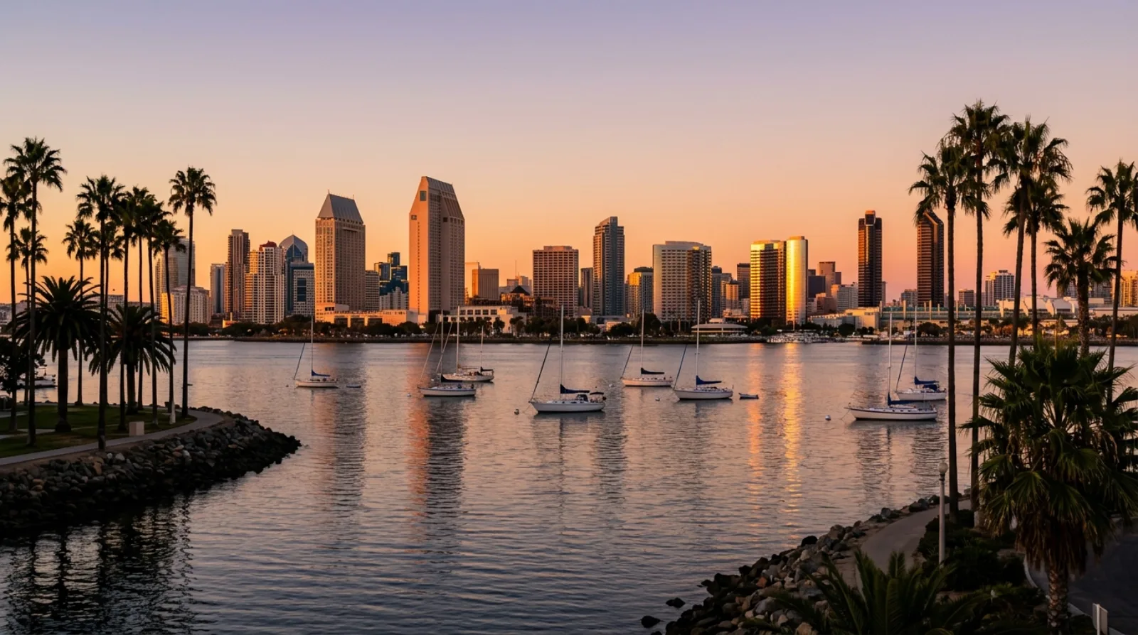 San Diego downtown skyline over the harbor
