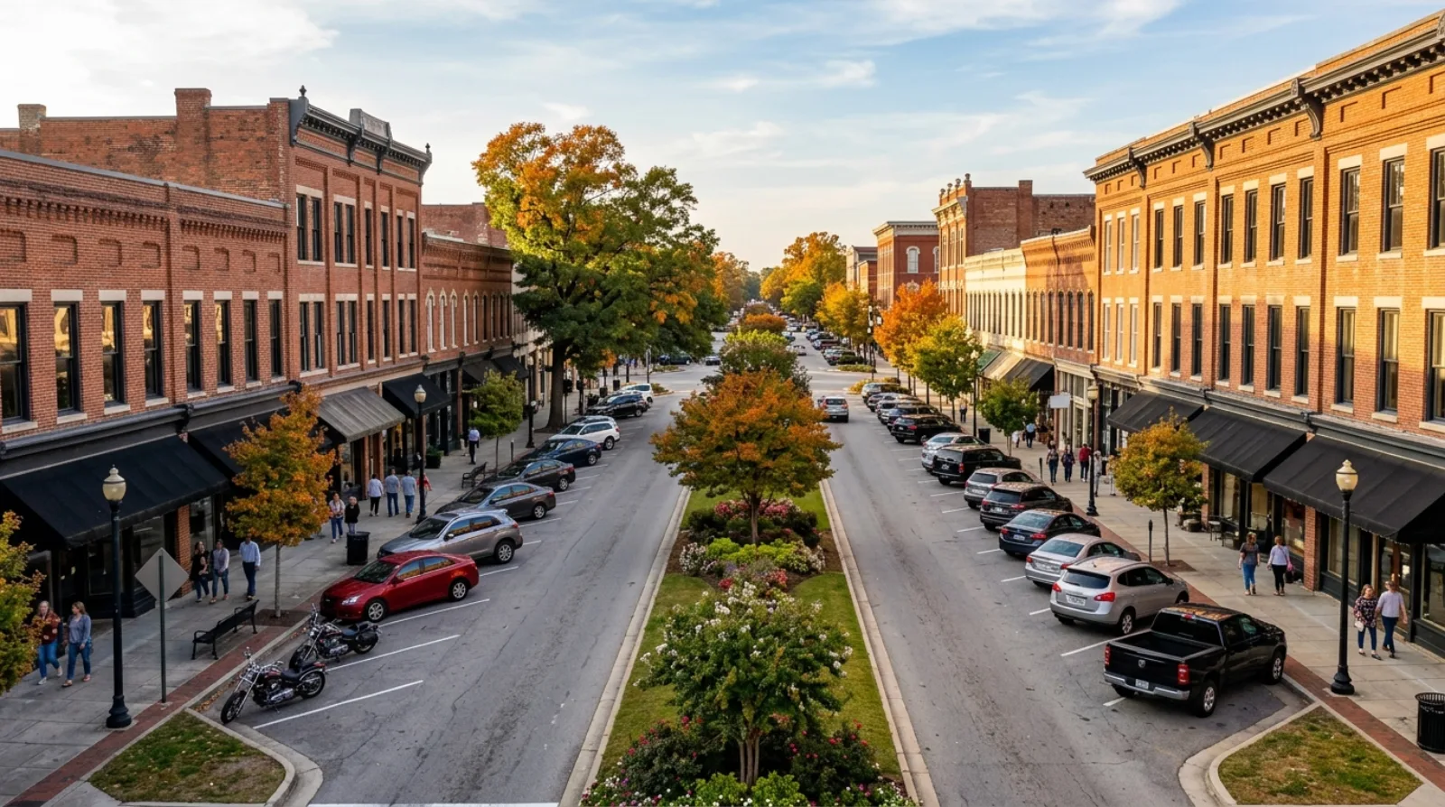 Historic storefronts along Broad Street in downtown Augusta, Georgia