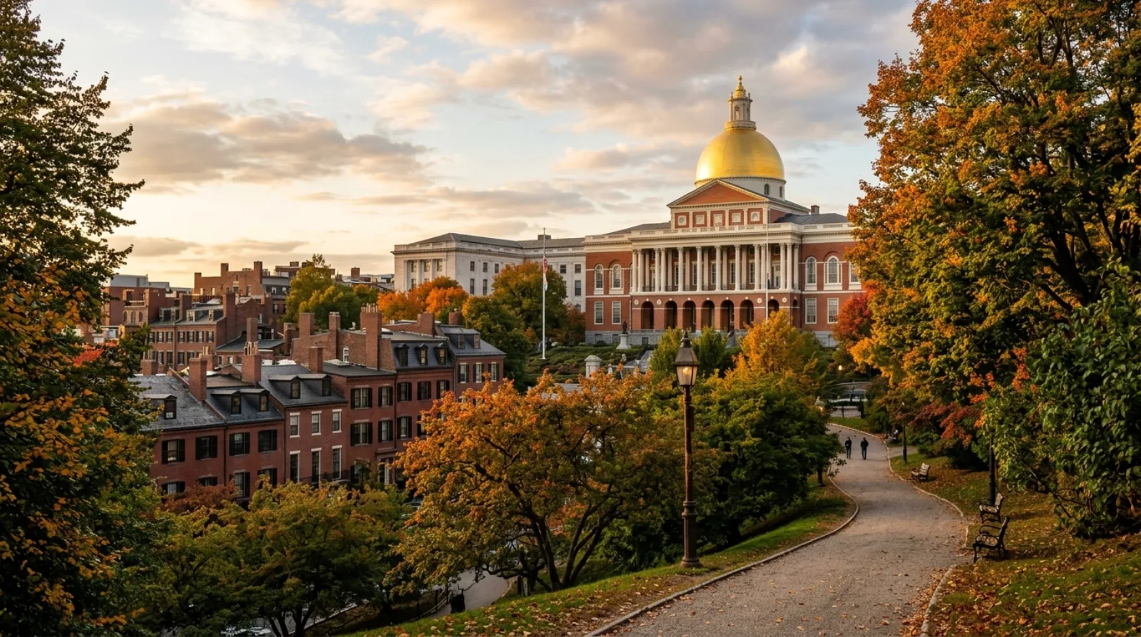The Massachusetts State House dome above Beacon Hill in Boston