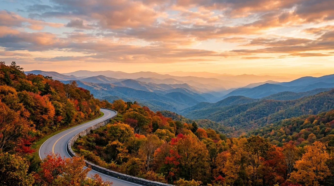 The Blue Ridge Parkway winding through the North Carolina mountains