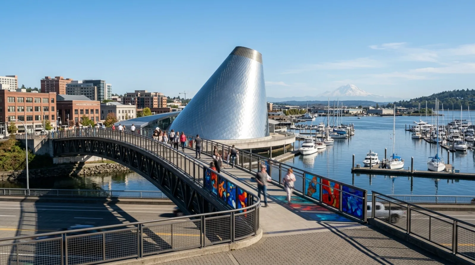 The Museum of Glass cone and the Thea Foss Waterway in downtown Tacoma